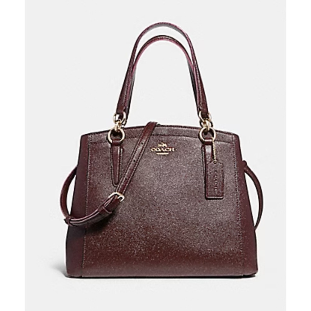 Coach Glitter Minetta Crossbody Satchel Burgundy Oxblood Metallic Leather Purse